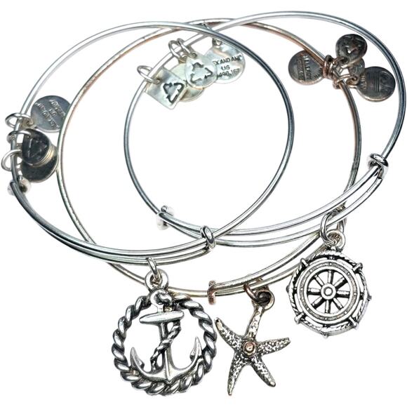 Alex and Ani Take The Wheel Anchor Starfish Nautical Silver Tone Bangle Bracelet - Picture 1 of 9